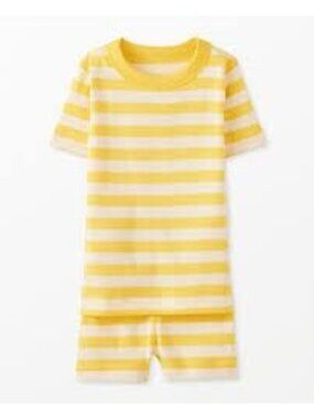 Hanna Andersson Kids Yellow Striped Short John Pajama Set, Size 10